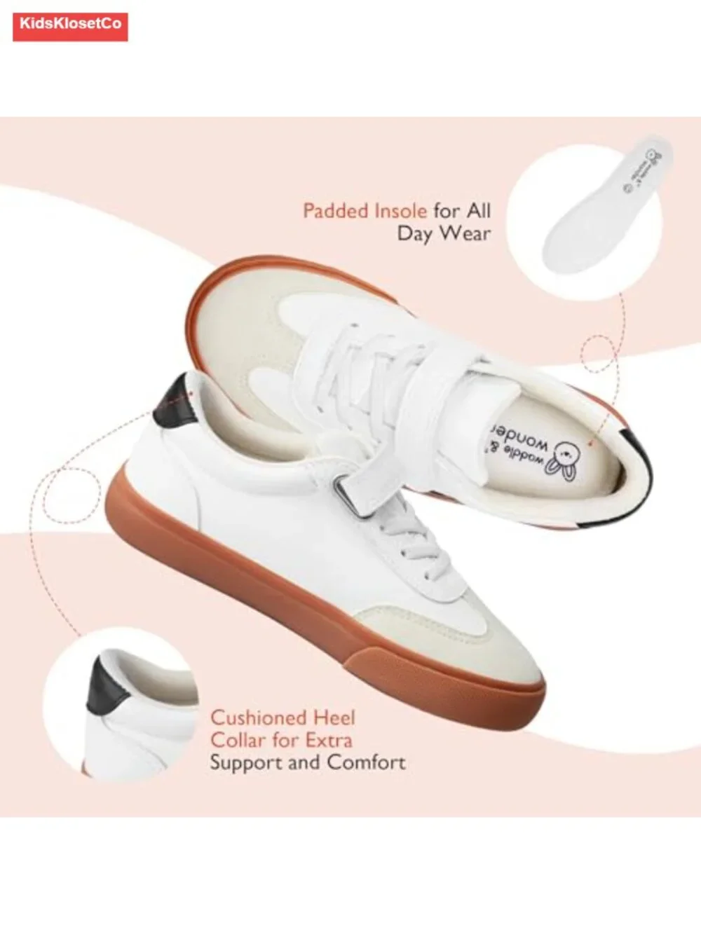 Kids Retro Sneakers with Hook and Loop Elastic Laces Non-Slip Rubber Sole